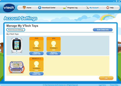 Manage My VTech Toys page