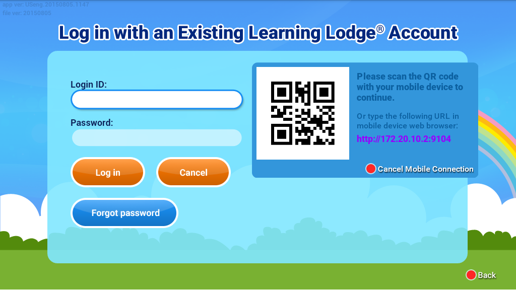 QR code Login with an existing learning lodgeR account screen capture.