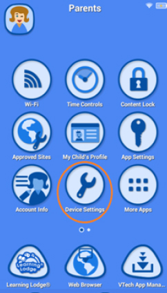 Screen: Select Device Settings from the Parent Settings menu