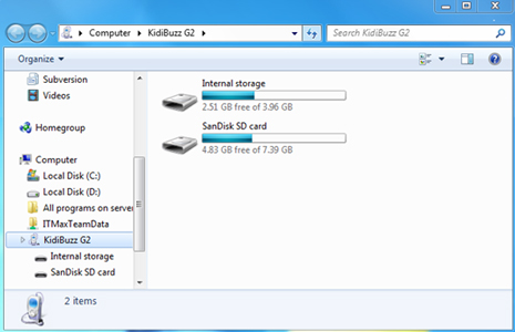 Screen: Internal storage or SD card on PC