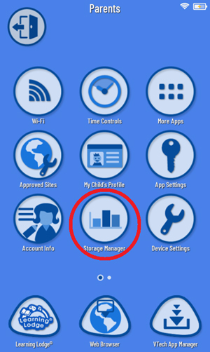 Storage Manager icon on Parent Settings menu