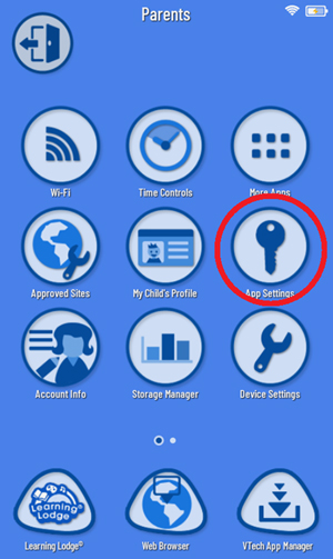 App Settings icon on Parent Settings menu