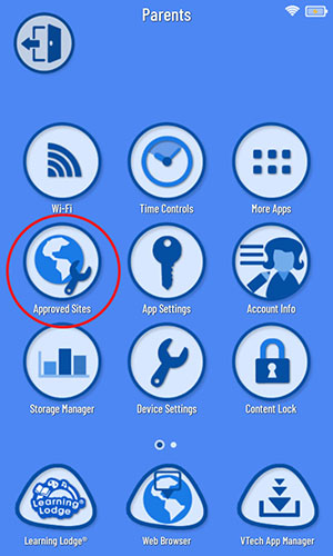 Approved Sites icon on Parent Settings menu