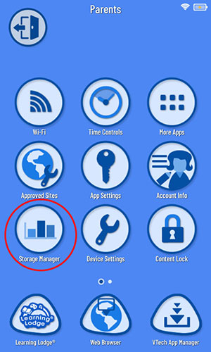 Storage Manager icon on Parent Settings menu