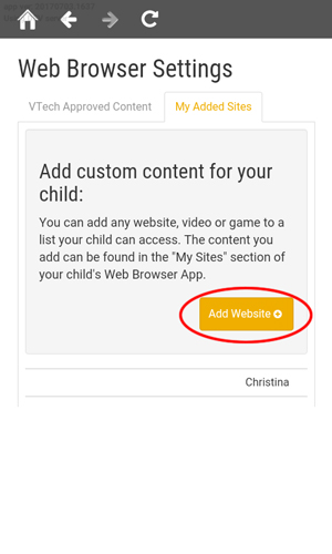 Screen: Web Browser Settings page