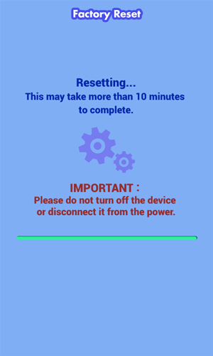 Factory Reset progress screen