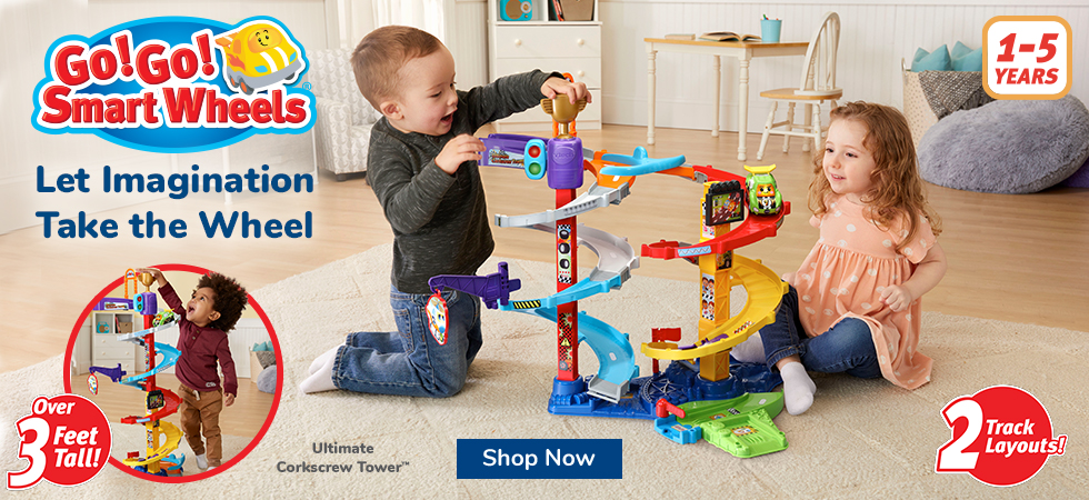 Go! Go! Smart Wheels Ultimate Corkscrew Tower for ages 1 to 5 years old with 2 track layouts and over 3 feet tall. Shop now