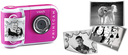 Print black and white photos and templates with the KidiZoom Print Cam, also available in pink.